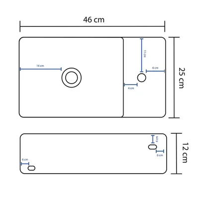 A technical drawing of a sink with dimensions indicated.