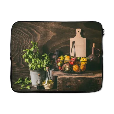 Produktbild von MuchoWow® Laptop Hülle 15 Zoll Gemüse - Kräuter - Rustikal - Stilleben - Basilikum Laptoptasche - Laptoptasche - Sleeve - Rundum-Schutz