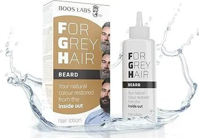 Produktbild von BOOS LABS For Grey Hair for Beard Gegen graues Bart, gesunde Alternative zu Bart Färben, Bartwurzel-Auffrischung, Enzymatisches Haarprodukt