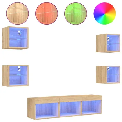 Produktbild von vidaXL 7-tlg. Wohnwand mit LED-Beleuchtung Sonoma-Eiche Holzwerkstoff