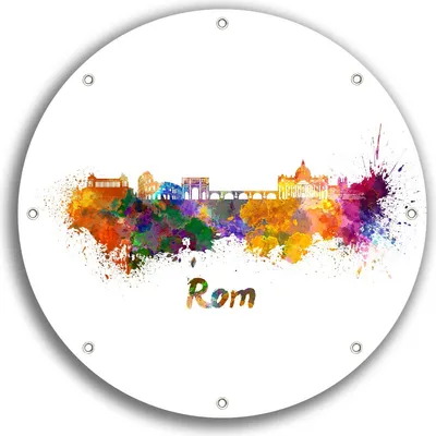 Produktbild von Wallario rundes Outdoor-Poster für Garten oder Balkon, Motiv Städte als Aquarell - Skyline von Rom, 30 cm Durchmesser