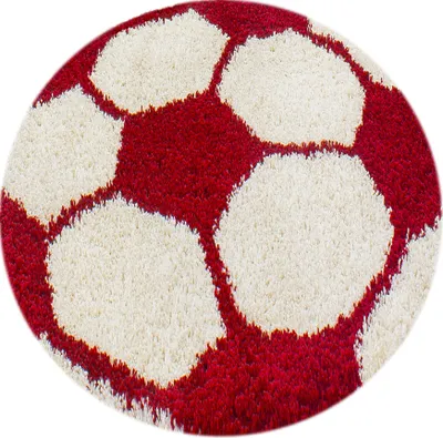 Produktbild von Kinder Teppich Kinderzimmer für Jungs und Mädchen Rot 100x100 weich Fußball-Design bunt aus Regenbogen Fußball uvm. Rund aus Polypropylen