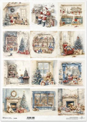 Produktbild von Reispapier für Decoupage A3 - Teddybären, Teddybären, Puppen, Weihnachtsbäume, Geschenke, Spielzeugladen - R1508L - Itd Collection