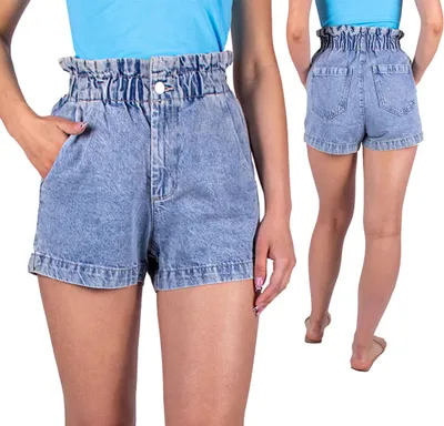 Immagine prodotto di FIRI Shorts corti da donna in cotone, comodi, a vita alta, blu, taglia 44
