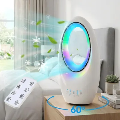 Obrázek produktu pro AIORBER 3 v 1 Bezlopatkový ventilátor s časovačem, 60stupňová rotace, tichý provoz, 4 náladová světla, inteligentní nastavení teploty, bílý