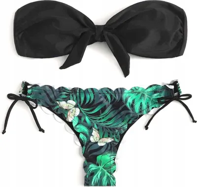 Obrázek produktu pro Plavky, bandeau s motivem listů, brazilské bikiny na pláž a bazén, velikost M