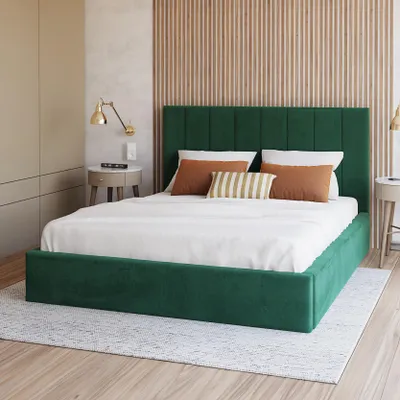 Produktbild von FDM Bett Kaja Trinity  120x200 cm Polsterbett mit Lattenrost aus Metall Bettkasten Stauraumbett Samt dunkelgrün