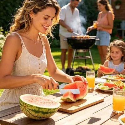 Produktbild von Wassermelonenschneider mit Holzgriff für die Küche und den Garten