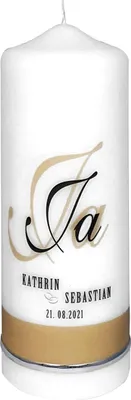 Produktbild von Hochzeitskerze "JA" 220 x 80 mm mit individueller Namensverzierung aus Wachsbuchstaben
