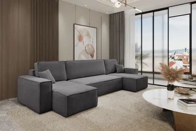 Image de VENASI HUGO U-FORM Canapé d'angle avec fonction de couchage et coffre de lit Canapé d'angle en U Canapé-lit GRIS