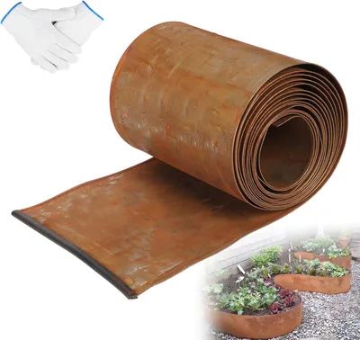 Obrázek produktu pro Ocel Corten, obrubník pro záhony, rozměry 5 m x 20 cm, flexibilní okraj pro trávníky, vzhled rezavé oceli, vhodný pro okrasné záhony