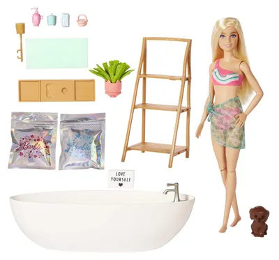 Produktbild von Mattel BRB WELNEES KONFETTI Bad - Modepuppe mit weichem Sarong und Zubehör