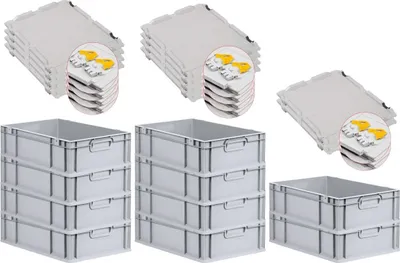 Produktbild von SuperSparSet 10x Eurobox NextGen Grip mit Scharnierdeckel und gelben Schiebeschnappverschlüssen | HxBxT 17x40x60cm | 34 Liter | Grau | Griffe geschlossen | Glatter Boden | Eurobehälter, Transportbox, Transportbehälter, Stapelbehälter