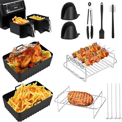 Produktbild von Famanu Zubehör für Heißluftfritteusen - Silikon-Topf/Rack/Ofenhandschuhe/Küchenzange/Bake Brush