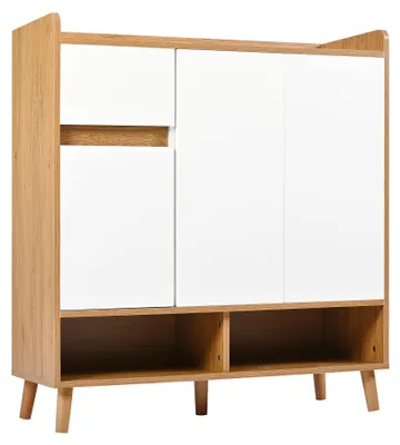 Produktbild von Meubles Cosy Kommode Sideboard Schuhschrank Weiß Holzoptik, verstellbare Einlegeböden, Massivholzbeine, Maße 90 x 35 x 99 cm