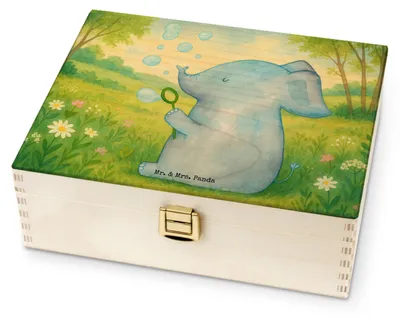 Produktbild von Mr. & Mrs. Panda holzkiste tee Elefant Seifenblasen Design - Weiß - Geschenk, Heimat, Teebeutel Aufbewahrung, Teeaufbewahrung, Box, Teebox, für Paare, Liebesspruch, Liebe