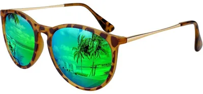 Image de Lunettes de soleil pour femmes, style rétro, monture ronde, polarisées, protection UV400, motif léopard, verre vert