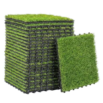 Produktbild von Ein Set aus 22 Kunstrasenfliesen – Kunststoff-Rasenmatte – mit Drainagesystem – reicht für die Verlegung von 2 Quadratmetern Kunstrasen – 30 x 30 cm