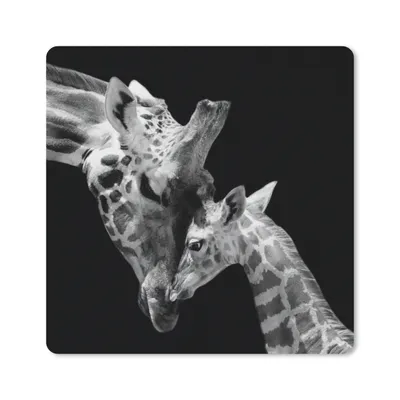 Produktbild von MuchoWow® Mauspad Mousepad Giraffe - Wildtiere - Porträt - Schwarz-Weiß 20x20 cm - Mousepads - Maus Mat - Pad - Mausunterlage - Desk Mat - Bureauartikeln