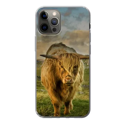 Produktbild von MuchoWow® Handyhülle Schutzhülle Hülle für iPhone 12 Pro Schottischer Highlander - Gras - Berg Silikon Softcase Handy Hülle - Abdeckung