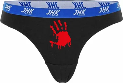 Produktbild von Damen Thong Slip - Boxer-0037-woman-black-h-M - schwarz - M - hinten - Halloween Hand - lustiges Motiv - Spruch - Unterwäsche - Unterhose - Freizeit - lustig