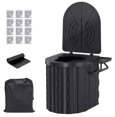 Productafbeelding van Draagbaar campingtoilet - Opvouwbaar reistoilet - Geschikt voor autoreizen - Met deksel - Kunststof - Draagvermogen tot 181 kg - Zwart