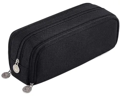 Productafbeelding van Etui met 3 vakken, grote capaciteit (21,5 x 9 cm), waterafstotend canvas, zwart. Duurzaam etui voor kinderen, meisjes, jongens, scholieren en volwassenen, ideaal voor school en kantoor