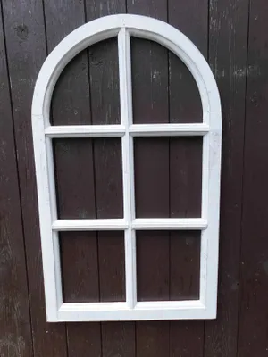 Produktbild von Fenster Sprossenfenster Bilderrahmen halbrund Wanddeko Holz weiss 70cm
