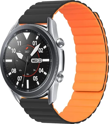 Produktbild von Strap-it Samsung Galaxy Watch 3 45mm Magnetisches Silikonarmband (Schwarz/Orange)
