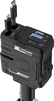 Obrázok produktu pre ZELURXX 120W nabíjačka do auta Rýchla nabíjačka 4 v 1 Adaptér do zapaľovača cigariet Typ C LED displej 5A kábel Vysúvateľný Čierny