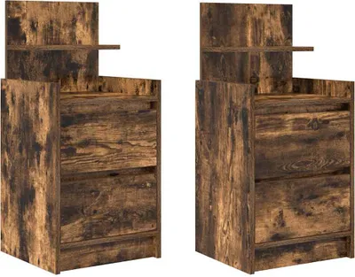 Zdjęcie produktu dla Szafki nocne z 2 szufladami 2 szt. Dąb wędzony 38x34x80 cm