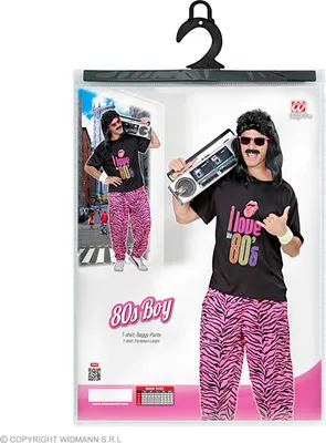 Image de tenue de mode des années 80 "80s" avec imprimé animalier pour hommes | Noir Rose Taille : M/L