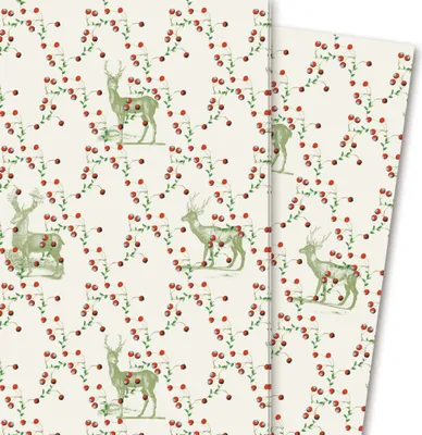 Produktbild von Elegantes Hirsch Geschenkpapier Beerenwild, hell - G4239, 32 x 48cm