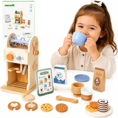 Immagine prodotto di Set da caffè in legno Tooky Toy - Macchina per caffè espresso Barista