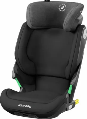 A black Maxi-Cosi car seat booster with adjustable headrest and ISOFIX connectors.
