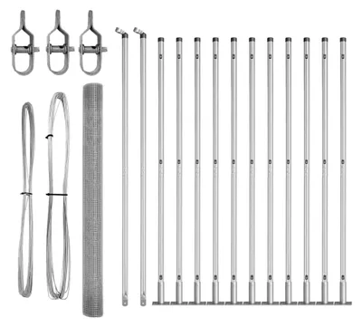 Produktbild von Schweißdrahtzaun mit 13 Flanschpfosten 1,6x25 m aus verzinktem Stahl mit Stacheldraht