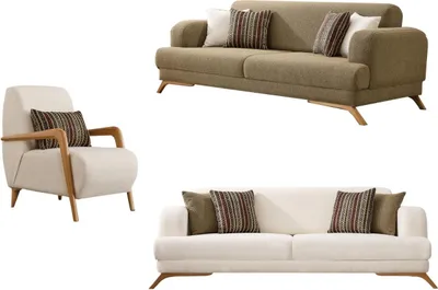 Produktbild von Villa Möbel Sofa Set Livy Creme-Blau Stellvariante:2+2+1 Handmade, pflegeleichter Mikrofaser Samtstoff