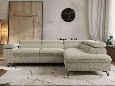 Produktbild von Couch mit Schlaffunktion L-form Ecksofa mit Topper T25 Wohnzimmersofa mit Einstellbare Kopfstützen - PABLO L - Struktur - Beige - Rechts