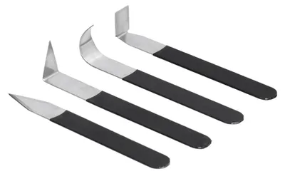 Produktbild von 4-teiliges Set für Tonbearbeitung, Keramik-Schnitzwerkzeuge, Edelstahl-Tonmesser, Töpferwerkzeuge, Trimmmesser, handgefertigt, Kunsthandwerk, Modellierung, Schnitzen