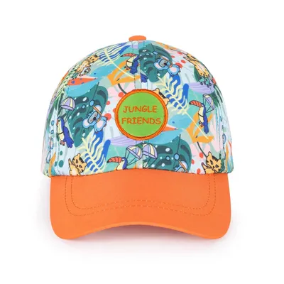 Immagine prodotto di Cappello per bambini Milk&Moo Jungle Friends, 4-6 anni, Stampa giungla, Visiera arancione, Regolabile e traspirante