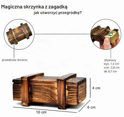 Zdjęcie produktu dla Drewniana skrzynia na skarby tajną przegródką pudełko pieniądze