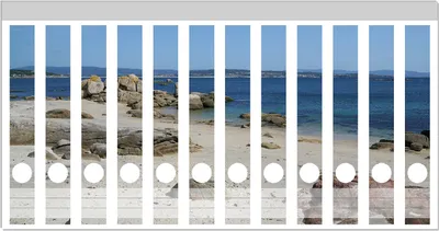 Produktbild von Wallario Ordnerrücken Sticker, selbstklebend für schmale Ordner, 12 Stück, Motiv Felsen auf einem Sandstrand