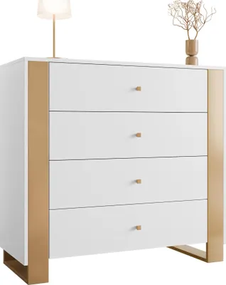 Produktbild von MIRJAN24 Türkommode Loutio 4SZ, Stilvoll Wohnzimmer, Kommode mit vier Schubladen (Farbe: Weiß / Gold)