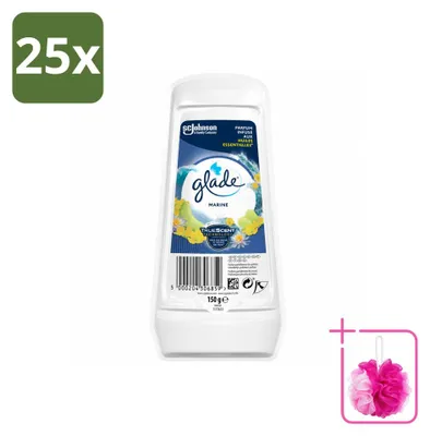 Imagen del producto de 25 unidades de ambientador en gel Glade, aroma Marino, 150 g cada uno. Paquete económico