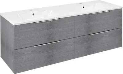 Immagine prodotto di Mobiletto CIRASA con doppio lavabo 141x54x46cm, rovere argento