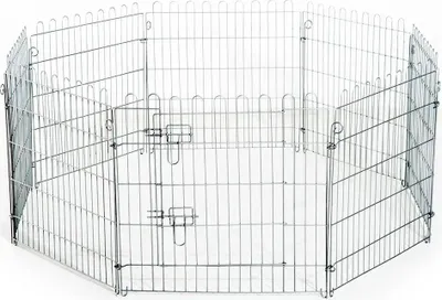 Obrázek produktu pro Výběh pro psy - ohrádka pro štěňata - 8 panelů - 63 x 91 cm - 1 dvířka - šedá barva