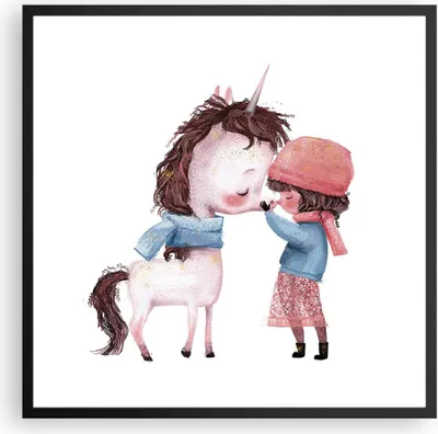 Produktbild von Gerahmtes Poster - Schwarzer Rahmen - Einhorn Mädchen Kinder - 60x60 cm - Wand Bild - Wanddeko - Wandbilder - Kunstposter - Wandposter - Bilderrahmen - Bilder - Kunstdruck - P2BAC60x60-4733