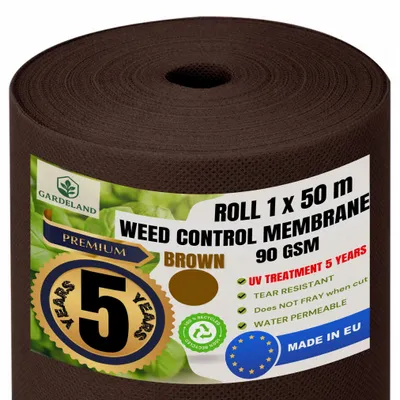 Obrázek produktu pro Hnědá textilie proti plevelu, rozměry 50 m x 1 m, odolná proti protržení, pro použití v zahradě