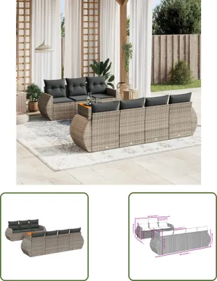 Produktbild von The Living Store 8-tlg. Garten-Sofagarnitur mit Kissen Grau Poly Rattan