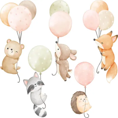 Produktbild von Wandaufkleber Kinderzimmer – Wandsticker für Baby & Kinder – Selbstklebende Wanddekoration – Abnehmbar ohne Rückstände – Deko für Mädchen & Jungen - Aquarellballons mit niedlichen Tieren100x155 cm